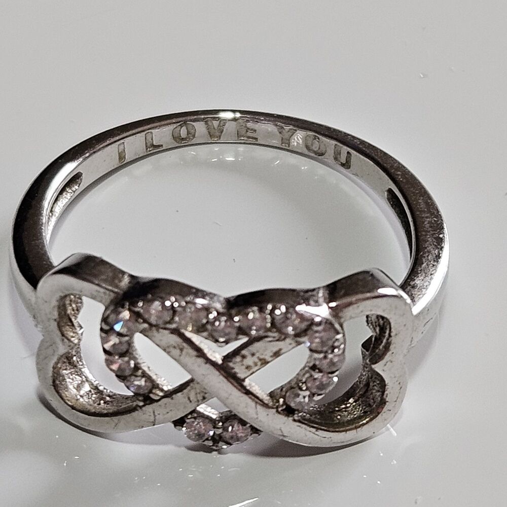 Vintage Bijoux Sterling Triple Hearts Infinity Knot CZ Ring Size 6 I Love You - Picture 2 of 12